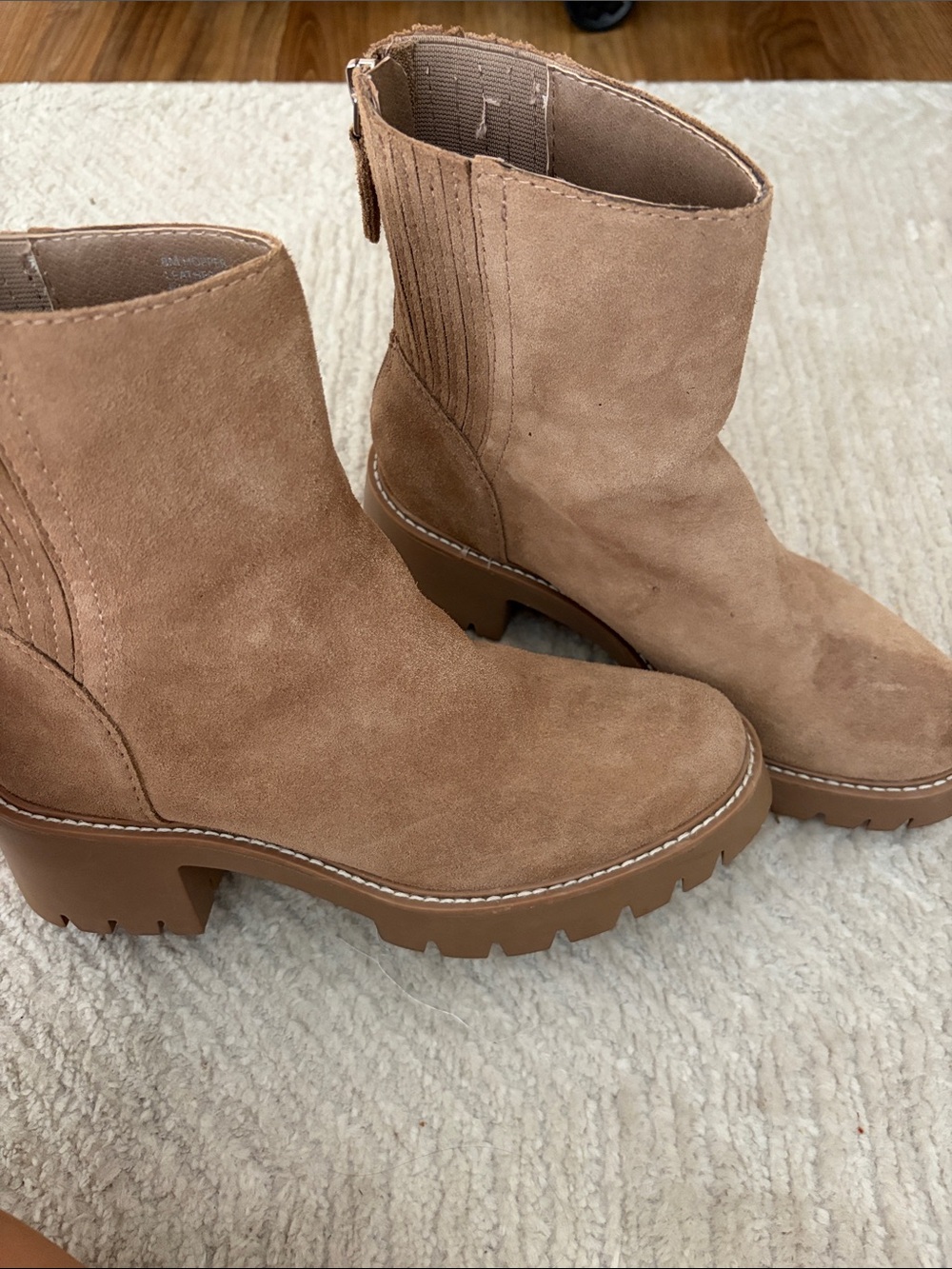 Women's Suede Ankle Boot in Tan - Stylish Chunky Sole